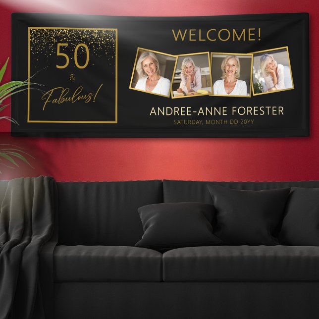 50 Fabulous Birthday Gold Black Photo Welcome Banner (Creator Uploaded)