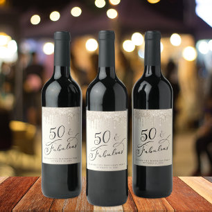 50 Fabulous Birthday Gold Glitter Personalised Wine Label
