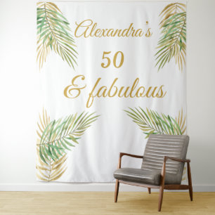 50 fabulous birthday gold Green palms White Tapestry