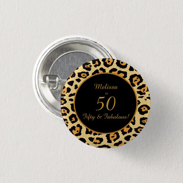 50 & Fabulous Birthday Leopard Print Button (Front & Back)
