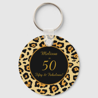 50 & Fabulous Birthday Leopard Print Keychain
