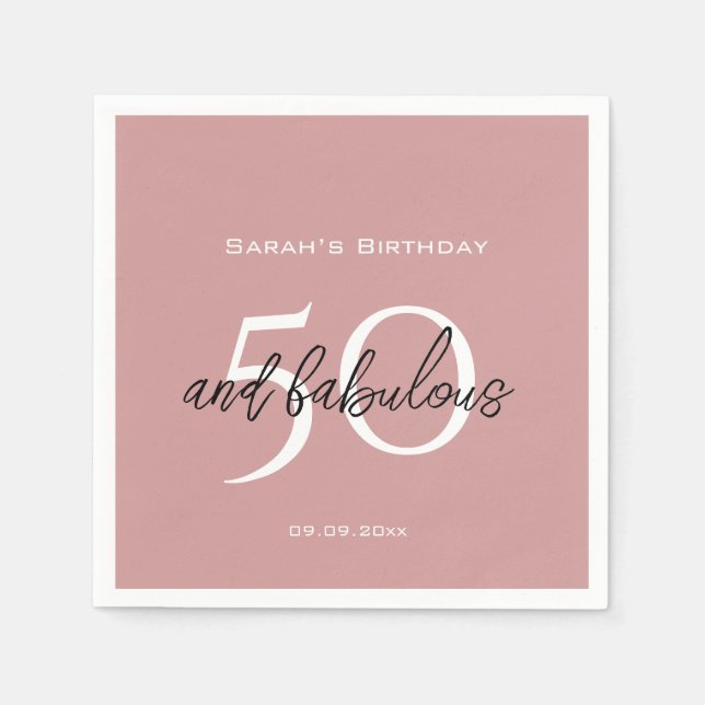 50 & Fabulous Birthday Modern Dusty Pink Girly  Napkin (Front)