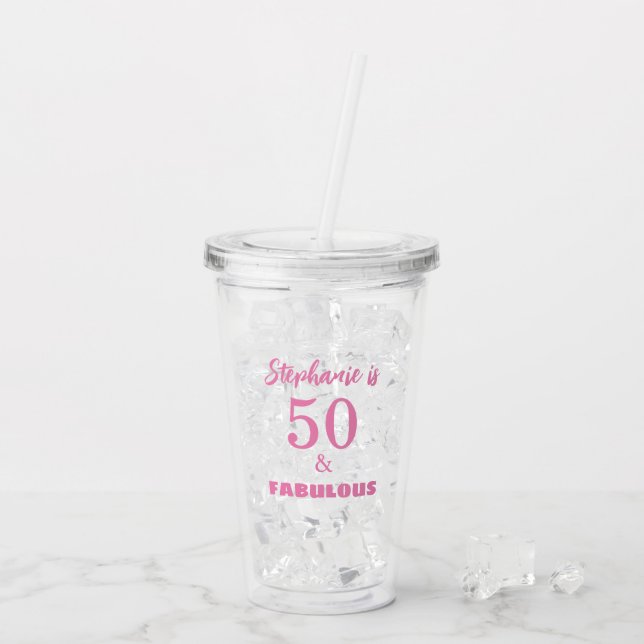 50 Fabulous Birthday Name Monogram Gift Favour 202 Acrylic Tumbler (Back Ice)
