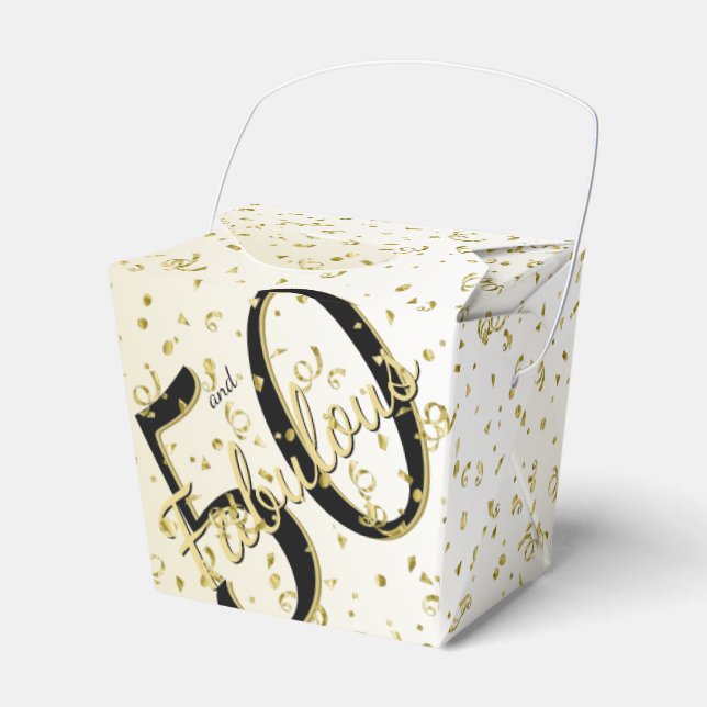 50 & Fabulous Birthday Party Black/Gold Message Favour Box (Front Side)
