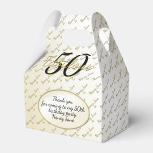 50 & Fabulous Birthday Party Black/Gold Message Favour Box
