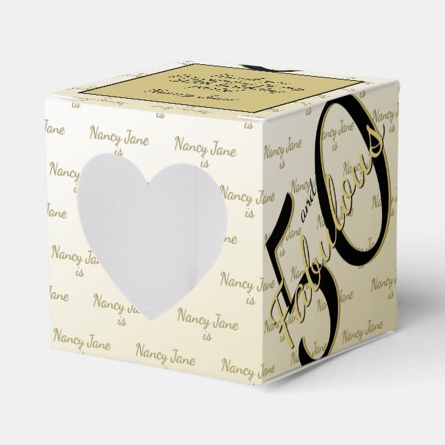 50 & Fabulous Birthday Party Black/Gold Message Favour Box (Front Side)