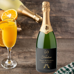 50 fabulous birthday party black gold name sparkling wine label