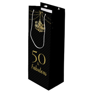 50 & Fabulous Birthday Party Golden Chandelier  Wine Gift Bag