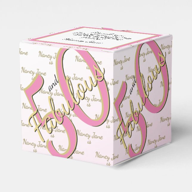 50 & Fabulous Birthday Party Pink/Gold Message Favour Box (Front Side)