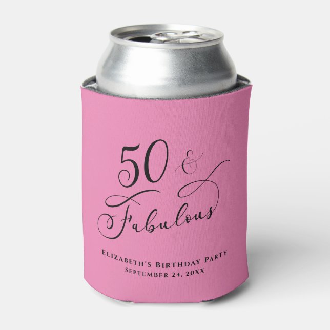 50 Fabulous Birthday Party Pink Personalised Can Cooler (Can Front)