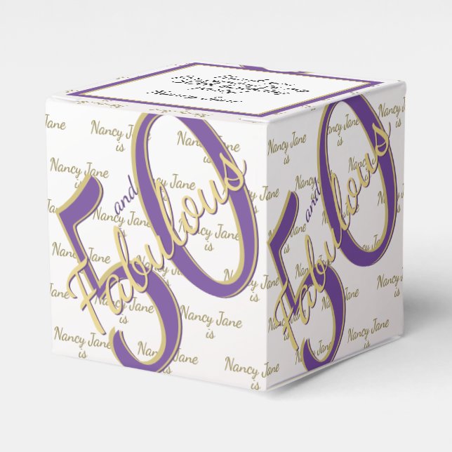 50 & Fabulous Birthday Party Purple/Gold Message Favour Box (Front Side)