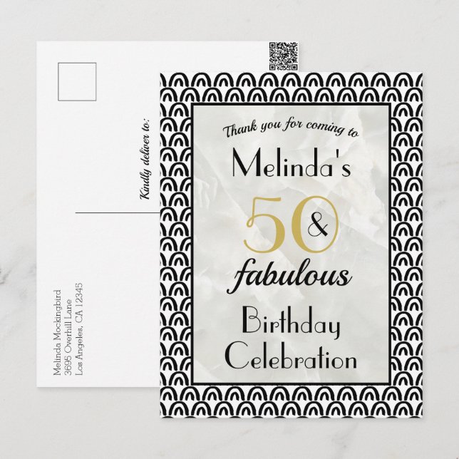 50 & Fabulous Birthday Party Thank You Postcard (Front/Back)
