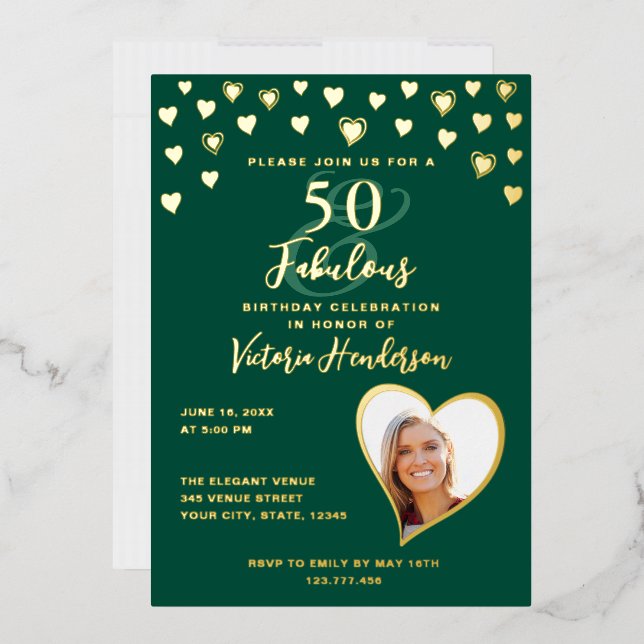 50 & Fabulous Birthday Photo Emerald Green & Gold (Envelope)
