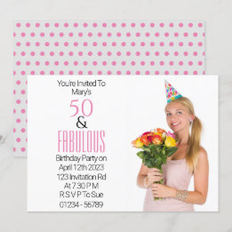 50 Fabulous Birthday Pink Black Text Party Invitation