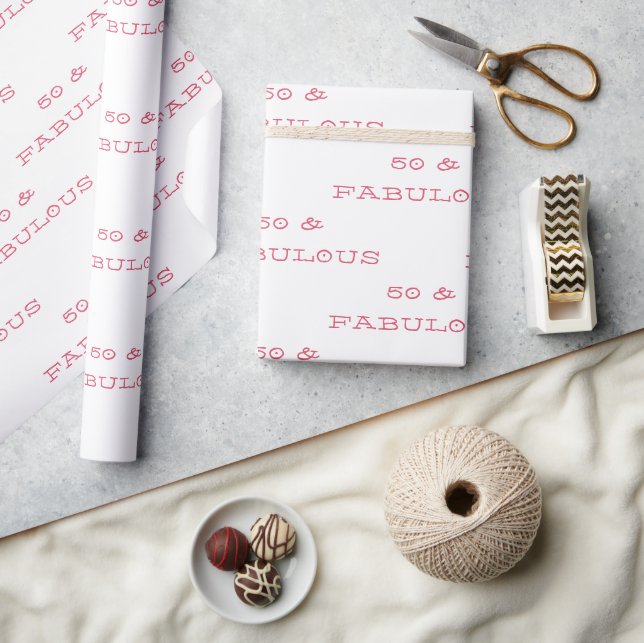 50 & Fabulous Birthday Pink Text Wrapping Paper (Crafts)
