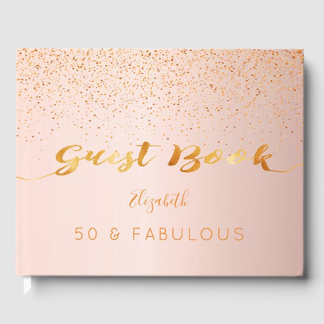 50 Fabulous birthday rose gold confetti Guest Book (Front)