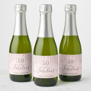 50 fabulous birthday rose gold pink drips sparkling wine label
