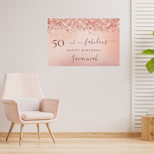 50 Fabulous birthday rose gold pink Poster (Creator Uploaded)