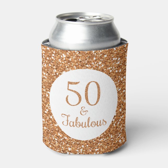 50 & Fabulous Birthday Sparkly Gold Glitter Can Cooler (Can Front)