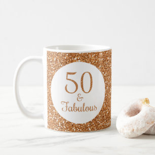 50 & Fabulous Birthday Sparkly Gold Glitter Coffee Mug