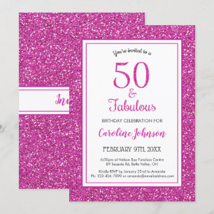 50 & Fabulous Birthday Sparkly Pink Glitter Invitation