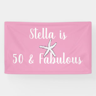 50 & Fabulous Birthday Starfish Pink White Cute Banner