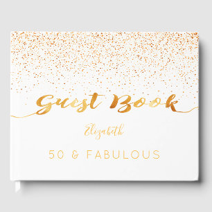 50 Fabulous birthday white gold confetti Guest Book