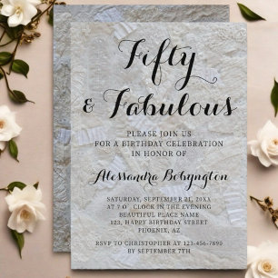 50 Fabulous birthday white pattern black script  Invitation