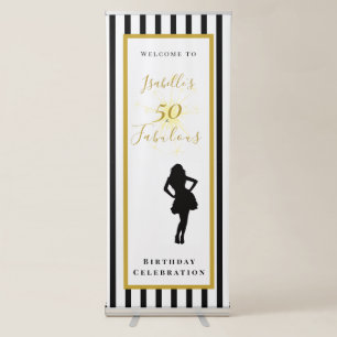 50 & Fabulous Black and Gold Birthday Retractable Banner
