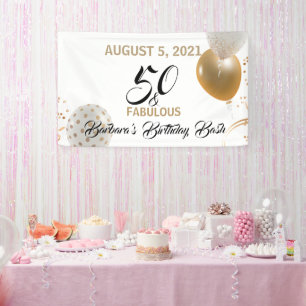 50 & Fabulous Black Gold Birthday Party Balloons Banner
