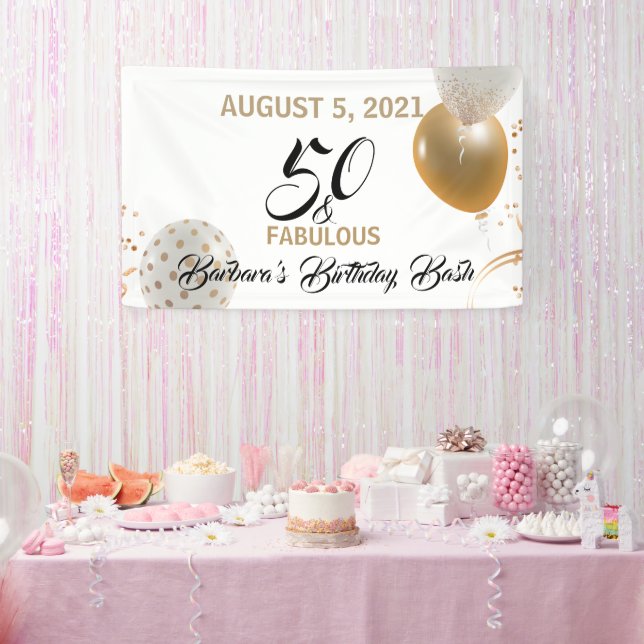 50 & Fabulous Black Gold Birthday Party Balloons Banner (Party)