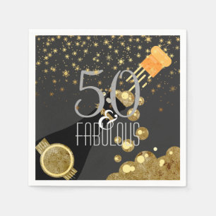 50 & Fabulous Black Gold Champagne 50th Birthday Napkin