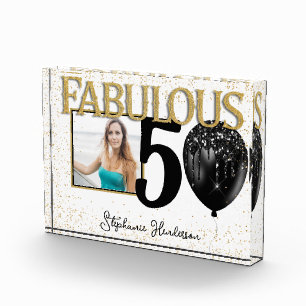 50 & Fabulous Black Gold Glam Photo Block