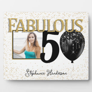 50 & Fabulous Black Gold Glam Photo Plaque