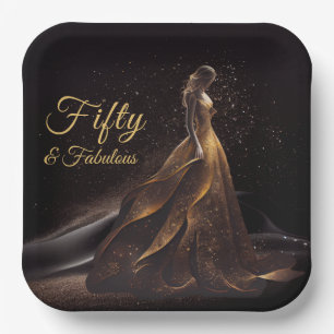 50 Fabulous Black Gold Glitter Sparkle  Paper Plate