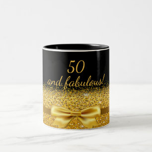 50 fabulous  black gold stylish birthday Two-Tone coffee mug