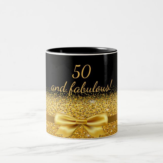 50 fabulous  black gold stylish birthday Two-Tone coffee mug (Center)