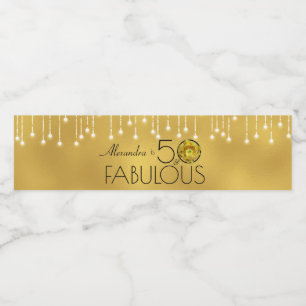 50 & Fabulous Black On Gold Yellow Cactus Flower Water Bottle Label