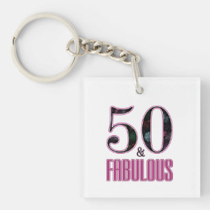 50 & Fabulous Black Pink 50th Birthday Photo Key Ring