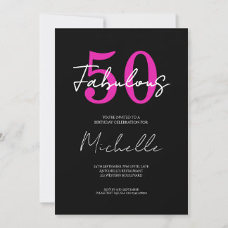 50 Fabulous Black Pink Birthday Invitation
