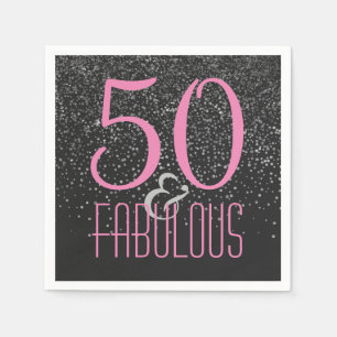 50 & Fabulous Black Pink   Elegant 50th Birthday Napkin