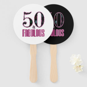 50 & Fabulous Black Pink Typography 50th Birthday Hand Fan