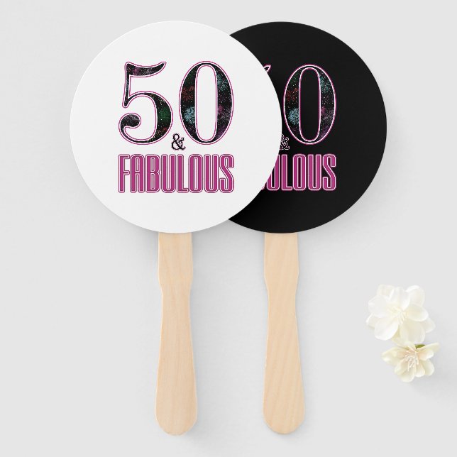 50 & Fabulous Black Pink Typography 50th Birthday Hand Fan (Front and Back)