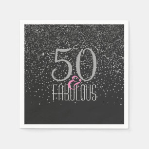 50 & Fabulous Black Silver   Elegant 50th Birthday Napkin