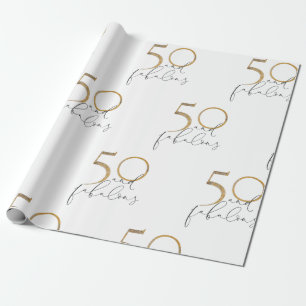 50 & Fabulous Black Whit Gold 50th Birthday Party Wrapping Paper