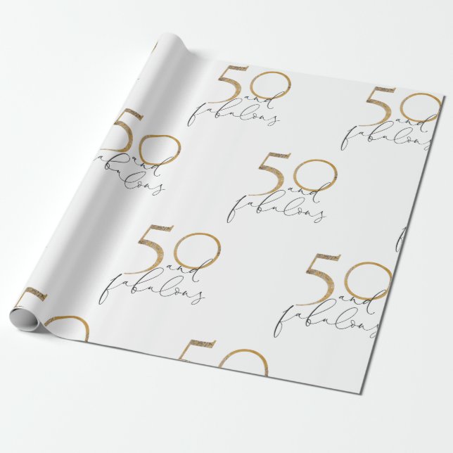 50 & Fabulous Black Whit Gold 50th Birthday Party Wrapping Paper (Unrolled)