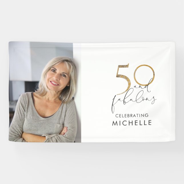 50 & Fabulous Black & White 50th Birthday Photo Banner (Horizontal)