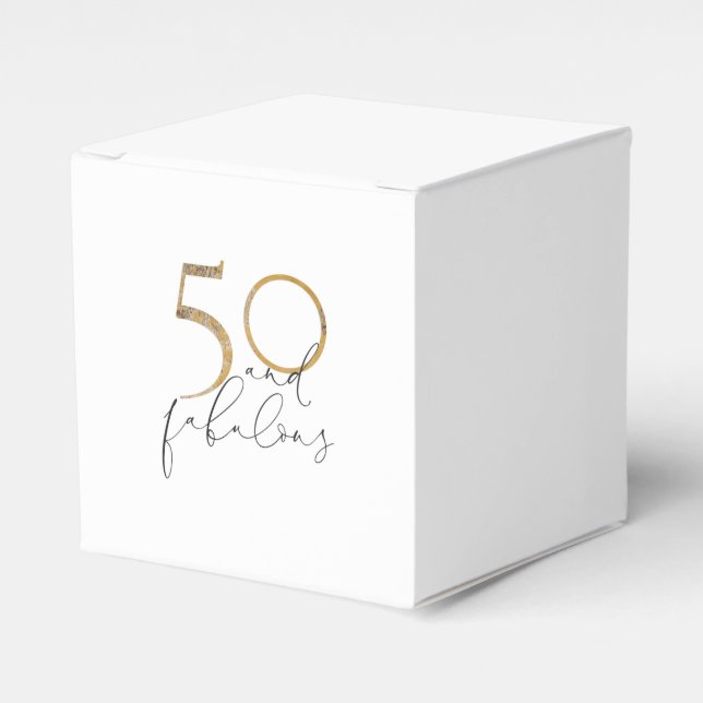 50 & Fabulous Black & White Gold 50th Birthday Favour Box (Front Side)