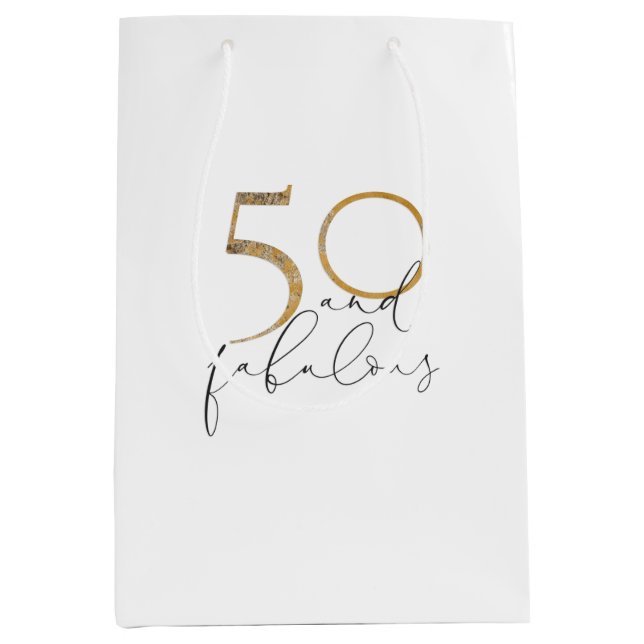 50 & Fabulous Black & White Gold 50th Birthday Medium Gift Bag (Front)