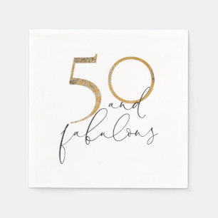 50 & Fabulous Black & White Gold 50th Birthday Napkin